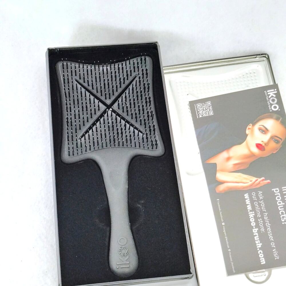 Ikoo Paddle X Hair Brush Blow Dry Beluga Black Large Detangling Styling NEW